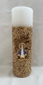 Vela ornamental com imagem sacra