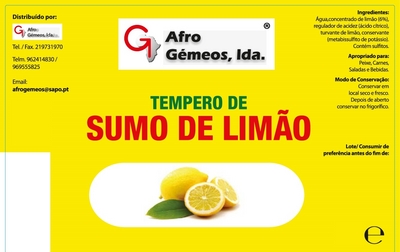 AFROGÉMEOS, LDA, TEMPERO DE SUMO DE LIMÃO