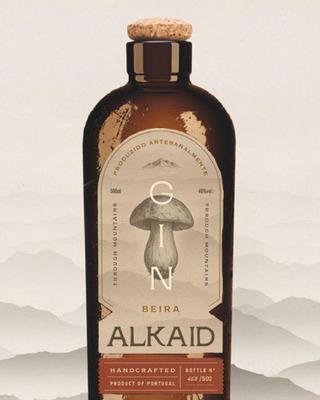 PRODUZIDO ARTEZANALMENTE, GIN ALKAID, BEIRA, HANDCRAFTED, PRODUCT OF PORTUGAL, THROUGH MOUNTAINS