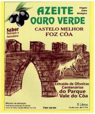 AZEITE OURO VERDE CASTELO MELHOR FOZ CÔA SABOR PROFUNDO E AROMÁTICO VIRGEM EXTRA BIOLÓGICO EXTRAIDO DE OLIVEIRAS CENTENÁRIAS DO PARQUE VALE DO CÔA