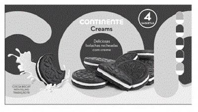 CONTINENTE CREAMS DELICIOSAS BOLACHAS RECHEADAS COM CREME