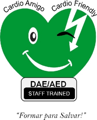 CARDIO AMIGO, CARDIO FRIENDLY, DAE/AED STAFF TRAINED, FORMAR PARA SALVAR!