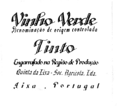 VINHO VERDE  DENOMINAÇÃO DE ORIGEM CONTROLADA TINTO