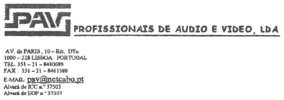 PAV PROFISSIONAIS DE AUDIO E VIDEO,LDª