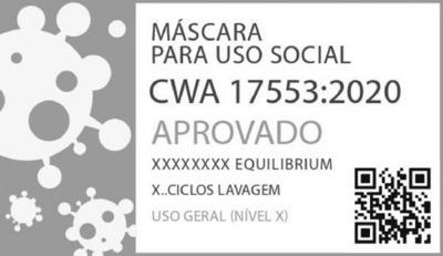 MÁSCARA PARA USO SOCIAL, CWA 17553:2020, APROVADO, EQUILIBRIUM, CICLOS DE LAVAGEM, USO GERAL (NIVEL)
